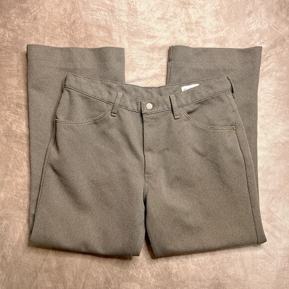 Vintage 70s Farah Tan Brown Polyester Formal Pants Slacks Retro Party Disco - Picture 1 of 7